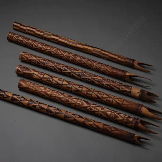 Six incised bamboo flutes, Vanuatu,  L.670mm (longest) (some damage to one tip)